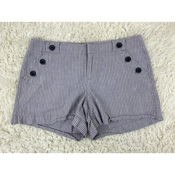 Banana Republic Pants - Banana Republic Women's Size 4 Gray Striped Linen Blend Button Flat Front Shorts